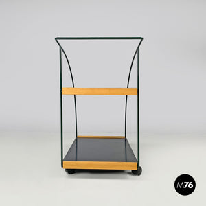 Trolley with two shelves in black laminate and green metal, 1980s