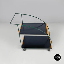 Load image into Gallery viewer, Trolley with two shelves in black laminate and green metal, 1980s
