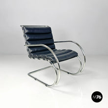 将图片加载到图库查看器，Black leather armchair MR40 by Mies van der Rohe for Knoll, 1980s
