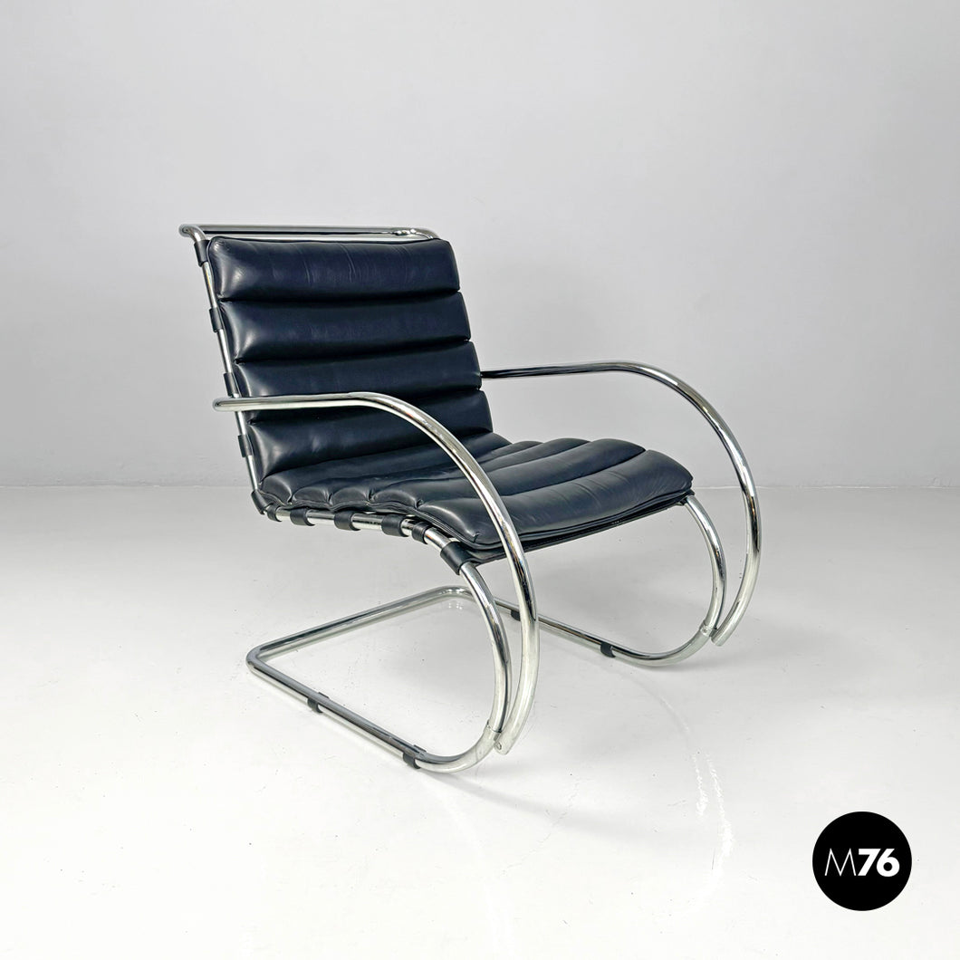 Black leather armchair MR40 by Mies van der Rohe for Knoll, 1980s