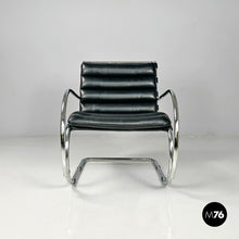 将图片加载到图库查看器，Black leather armchair MR40 by Mies van der Rohe for Knoll, 1980s
