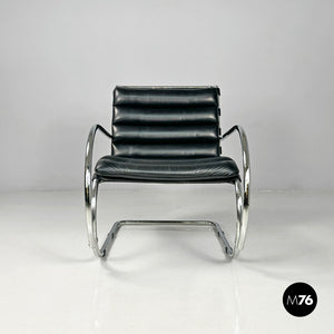 Black leather armchair MR40 by Mies van der Rohe for Knoll, 1980s