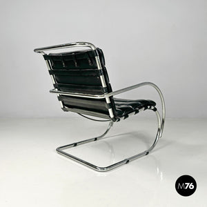 Black leather armchair MR40 by Mies van der Rohe for Knoll, 1980s