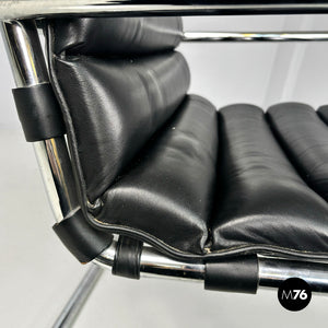 Black leather armchair MR40 by Mies van der Rohe for Knoll, 1980s