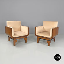 将图片加载到图库查看器，Armchairs in wood and pastel orange velvet, 1930s
