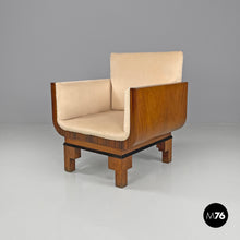 将图片加载到图库查看器，Armchairs in wood and pastel orange velvet, 1930s
