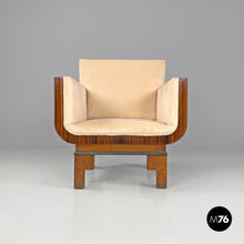 将图片加载到图库查看器，Armchairs in wood and pastel orange velvet, 1930s
