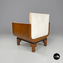 将图片加载到图库查看器，Armchairs in wood and pastel orange velvet, 1930s
