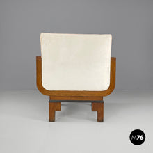 将图片加载到图库查看器，Armchairs in wood and pastel orange velvet, 1930s
