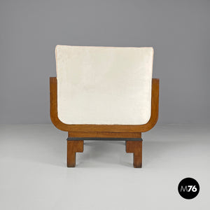 Armchairs in wood and pastel orange velvet, 1930s