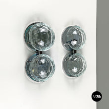 Load image into Gallery viewer, Chromed metal and faceted glass wall lights, 1960s
