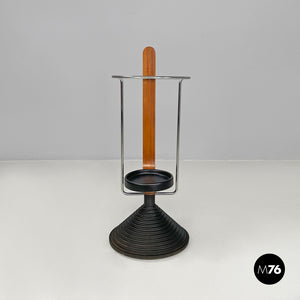 Round umbrella stand by Origlia in cast iron and wood, 1980s