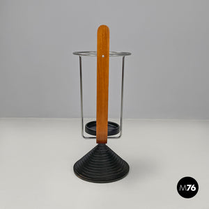 Round umbrella stand by Origlia in cast iron and wood, 1980s