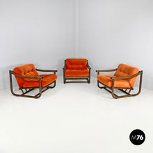 Load image into Gallery viewer, Armchairs with orange velvet cushions by Tito Agnoli for Bonacina, 1970s
