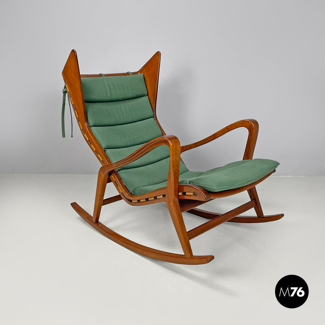 Wood and green fabric rocking chair 572 by Studio Tecnico Cassina for Cassina, 1950s