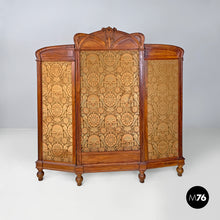 将图片加载到图库查看器，Wooden and fabric screen with floral pattern, late 1800s
