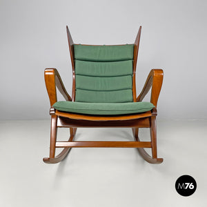 Wood and green fabric rocking chair 572 by Studio Tecnico Cassina for Cassina, 1950s