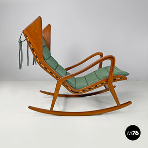 Wood and green fabric rocking chair 572 by Studio Tecnico Cassina for Cassina, 1950s