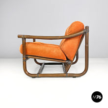 Load image into Gallery viewer, Armchairs with orange velvet cushions by Tito Agnoli for Bonacina, 1970s
