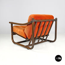 Load image into Gallery viewer, Armchairs with orange velvet cushions by Tito Agnoli for Bonacina, 1970s
