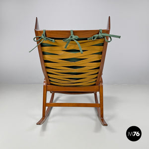 Wood and green fabric rocking chair 572 by Studio Tecnico Cassina for Cassina, 1950s