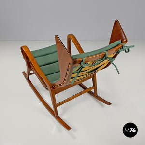 Wood and green fabric rocking chair 572 by Studio Tecnico Cassina for Cassina, 1950s