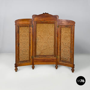 Wooden and fabric screen with floral pattern, late 1800s