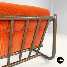 Load image into Gallery viewer, Armchairs with orange velvet cushions by Tito Agnoli for Bonacina, 1970s
