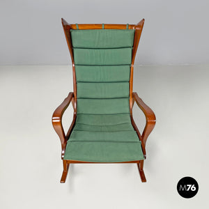 Wood and green fabric rocking chair 572 by Studio Tecnico Cassina for Cassina, 1950s