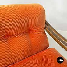 Load image into Gallery viewer, Armchairs with orange velvet cushions by Tito Agnoli for Bonacina, 1970s
