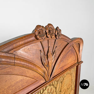 Wooden and fabric screen with floral pattern, late 1800s