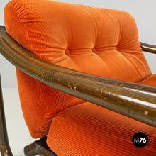 Load image into Gallery viewer, Armchairs with orange velvet cushions by Tito Agnoli for Bonacina, 1970s
