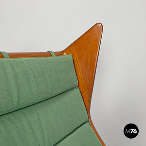 Wood and green fabric rocking chair 572 by Studio Tecnico Cassina for Cassina, 1950s