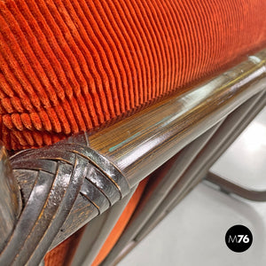 Armchairs with orange velvet cushions by Tito Agnoli for Bonacina, 1970s