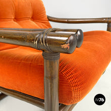 Load image into Gallery viewer, Armchairs with orange velvet cushions by Tito Agnoli for Bonacina, 1970s
