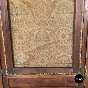 Wooden and fabric screen with floral pattern, late 1800s