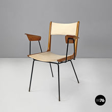 画像をギャラリービューアに読み込む, Wood black metal and beige leatherette chair, 1950s
