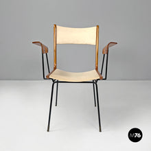 画像をギャラリービューアに読み込む, Wood black metal and beige leatherette chair, 1950s
