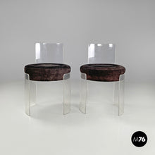 将图片加载到图库查看器，Plexiglass and brown suede Chairs by Cesare Maria Casati and Emanuele Ponzio, 1970s
