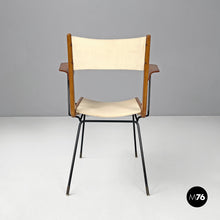 画像をギャラリービューアに読み込む, Wood black metal and beige leatherette chair, 1950s
