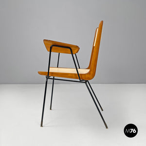 Wood black metal and beige leatherette chair, 1950s