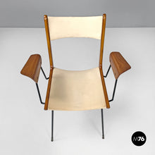 画像をギャラリービューアに読み込む, Wood black metal and beige leatherette chair, 1950s
