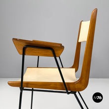 画像をギャラリービューアに読み込む, Wood black metal and beige leatherette chair, 1950s
