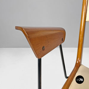 Wood black metal and beige leatherette chair, 1950s