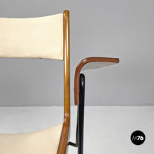 画像をギャラリービューアに読み込む, Wood black metal and beige leatherette chair, 1950s
