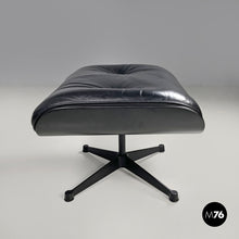 Charger l&#39;image dans la galerie, Black leather and metal armchair and pouf 670 671 by Charles and Ray Eames for ICF, 1970s
