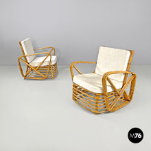 Load image into Gallery viewer, Rattan and white fabric armchairs by Paul Frankl, 1940s
