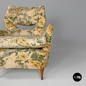 Armchairs with yellow and green floral pattern fabric, 1960s