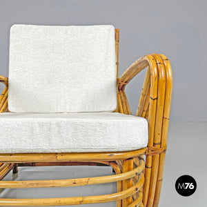 Rattan and white fabric armchairs by Paul Frankl, 1940s