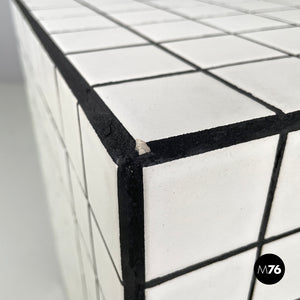 Coffee table with white stoneware tiles and black grout, 2023